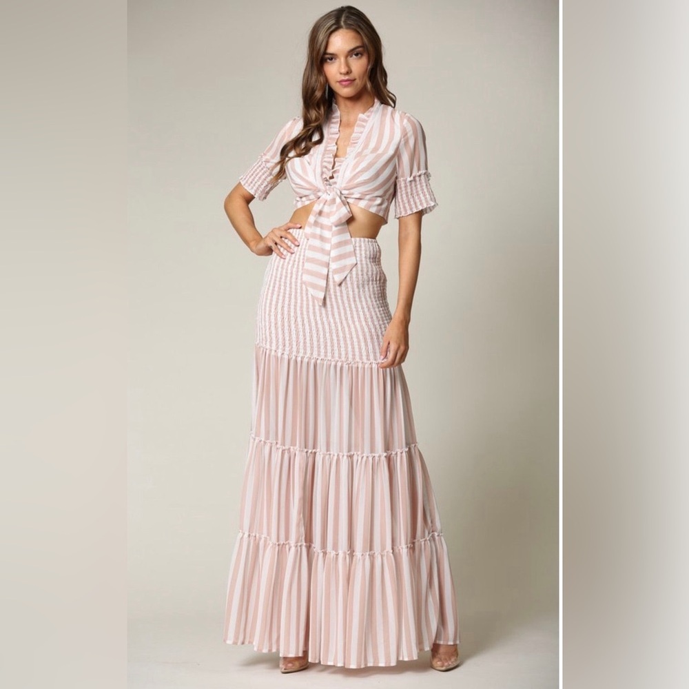 Tie-Front Pink Stripe Maxi Skirt